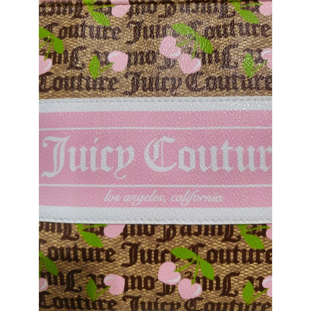 Juicy Couture Los Angeles Cosmetic Bag Makeup‎ Pouch Brown Cherry Print NWT
